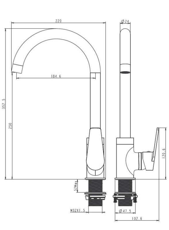 Aquanello Casa Chrome Single Lever Kitchen Mixer Tap CR-1201-CS