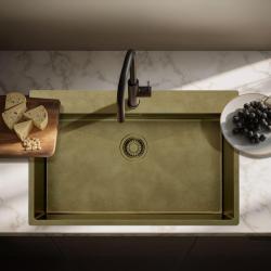 Pure.Sink Luxion Large PVD Antique Bronze sink 78x50 cm Tapwing with tap hole bench and bottom rack PLX7850T-64