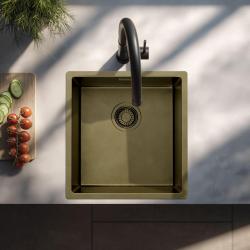 Pure.Sink Luxion PVD Antique Bronze sink 36x40 cm undermount, flush mount, and top mount with bottom rack PLX3640-64