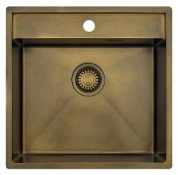 Pure.Sink Luxion PVD Antique Bronze sink 51x50 cm Tapwing with tap hole bench and bottom rack PLX5150T-64