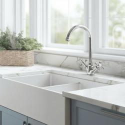 Aquanello Heritage Ascot Classic Kitchen Nostalgic Kitchen Faucet Chrome with Round Spout CR-4003-HA