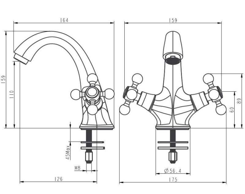 Aquanello Heritage Ascot Classic Nostalgic Washbasin Mixer Tap Chrome CR-4101-HA