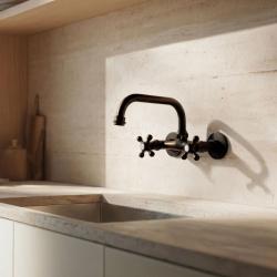 Aquanello Heritage Ascot Classic Kitchen Wall Faucet Top Spout Black BL-4110-HA