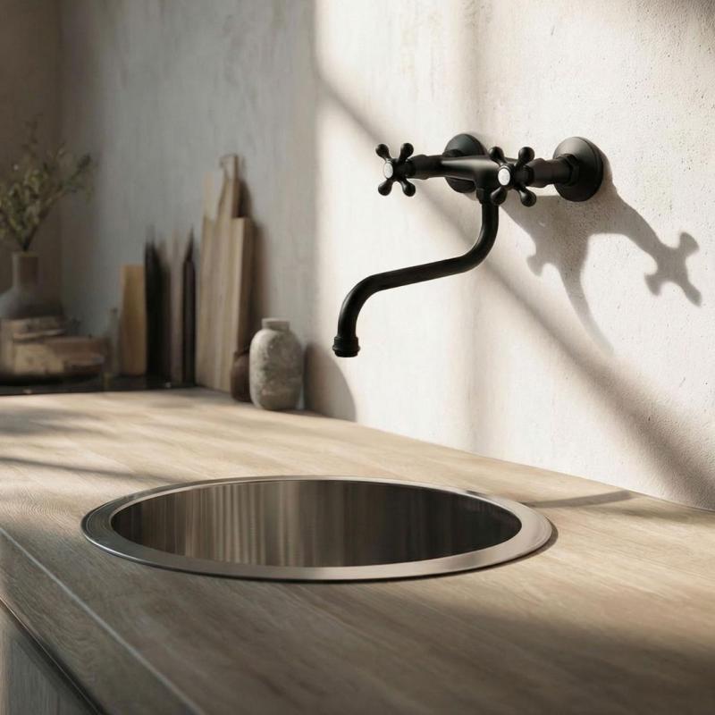 Aquanello Heritage Ascot Classic Kitchen Wall Faucet Black BL-4111-HA