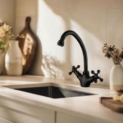 Aquanello Heritage Ascot Classic Kitchen Nostalgic Kitchen Faucet Black BL-4004-HA