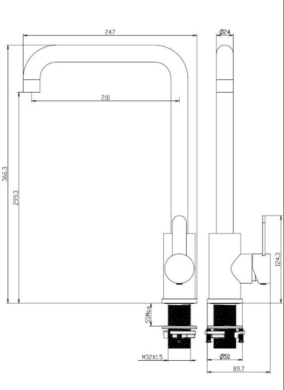 Aquanello Forma Solid Stainless Steel Single Lever Kitchen Mixer Tap SS-1001-FM