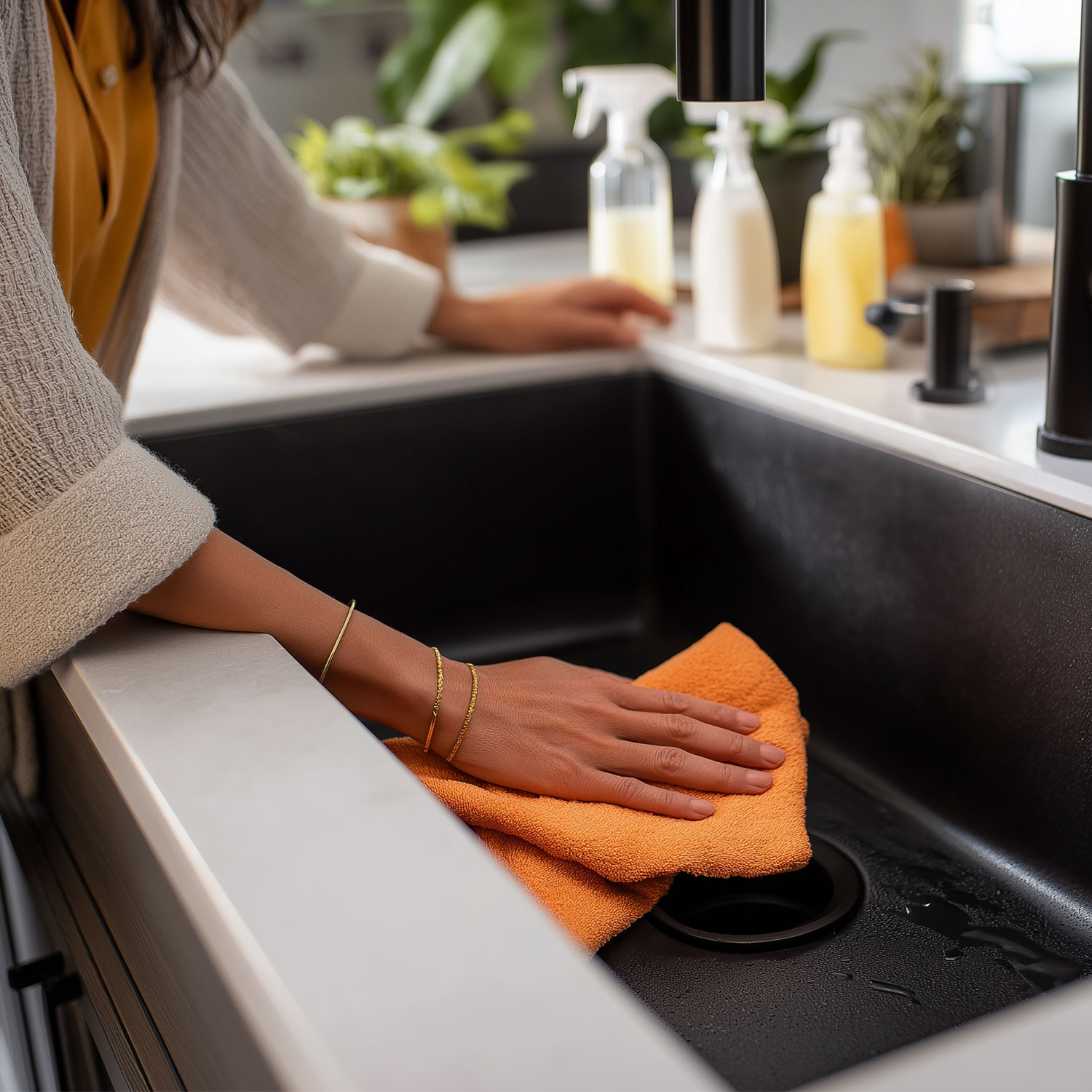 How do I clean a black sink?